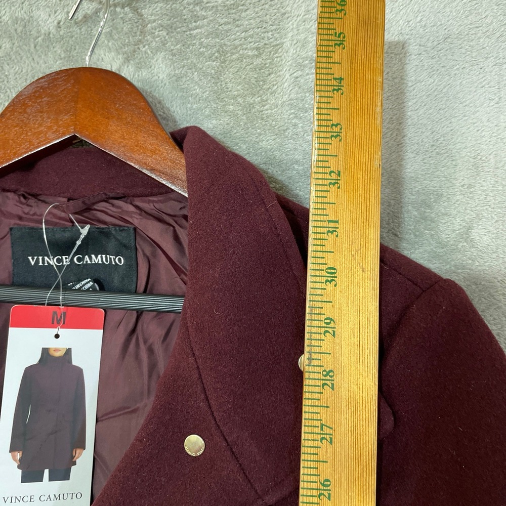 NWT Vince Camuto Women's M Funnel Neck Pea Coat Dark Red PolyesterBlend - Picture 6 of 11